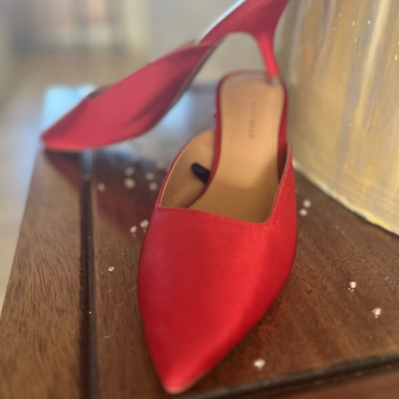 Who What Wear red fabric kitten heels mules sandals - Picture 4 of 7